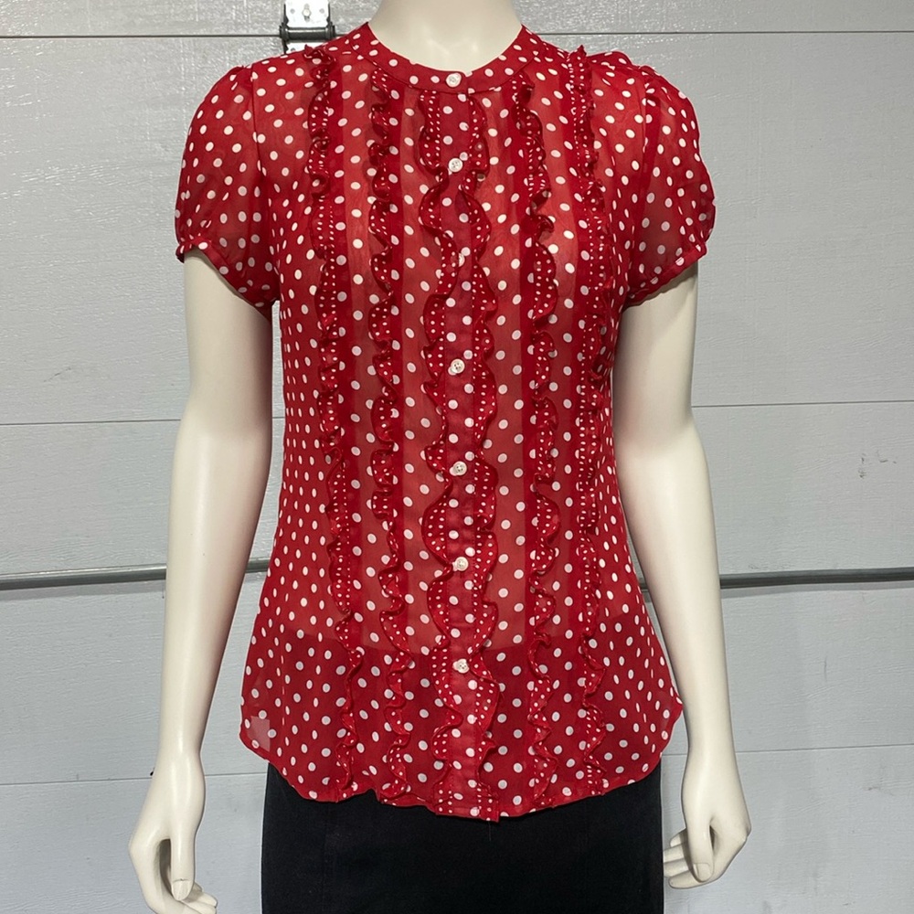 Ann Taylor Loft red polka dot blouse